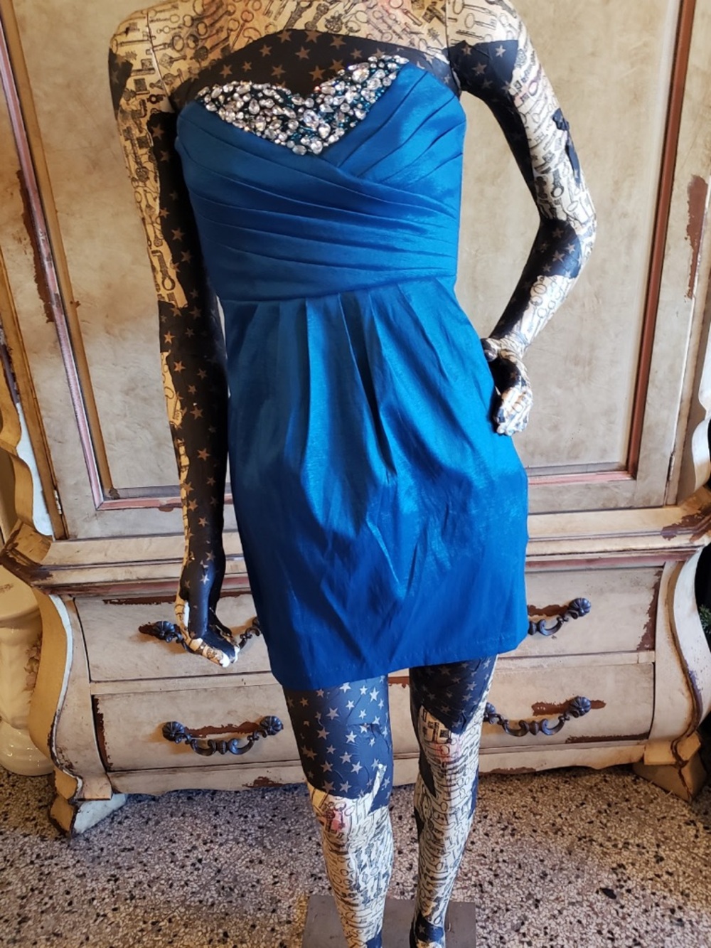 Sequin Hearts Royal Blue Strapless Gem-Embellished Mini Dress
